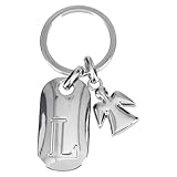 Depesche 11800-014 Silberner Schlüsselanhänger mit Buchstabe L und Schutzengel, Zinklegierung, inkl. farbigem Samtbeutel