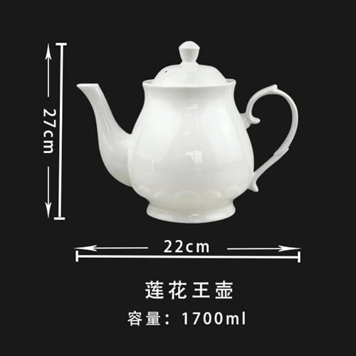 Image of White Porcelain Teapot, Large Chinese Lotus Tea Pot Coffee Tea Water Pot Vintage Ceramic Gooseneck Kettle (59oz)
