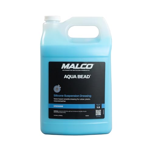 Malco Aqua Bead Water Based Dressing - Non-Greasy Interior and Exterior Dressing/Shines Car Tires, Rubber, Plastic and Trim/Concentrated Formula, Dilutable for Variable Gloss / 1 Gallon (129601)