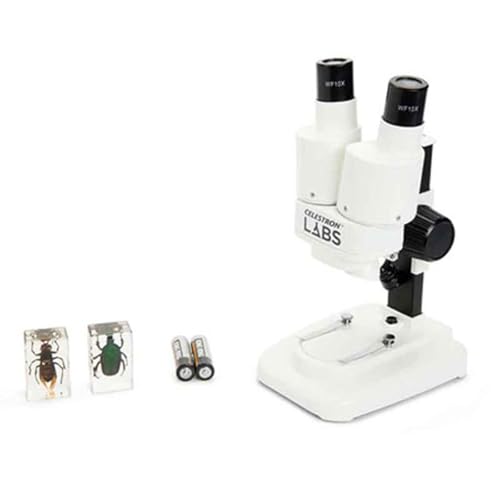Image of Celestron - Celestron Labs - Binocular Stereo Microscope - 20x Magnification - Upper LED Illumination - Includes 2 Specimens