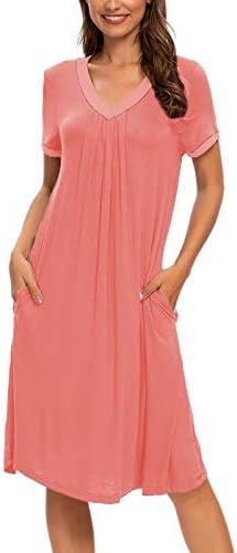 MINTLIMIT Women Short Nightgown Sleepshirts Short Sleeve Sleepwear Nightshirt Pleated Knee Length Sleep Dress (Pink,Size,L)