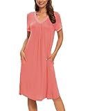 MINTLIMIT Women Short Nightgown Sleepshirts Short Sleeve Sleepwear Nightshirt Pleated Knee Length Sl
