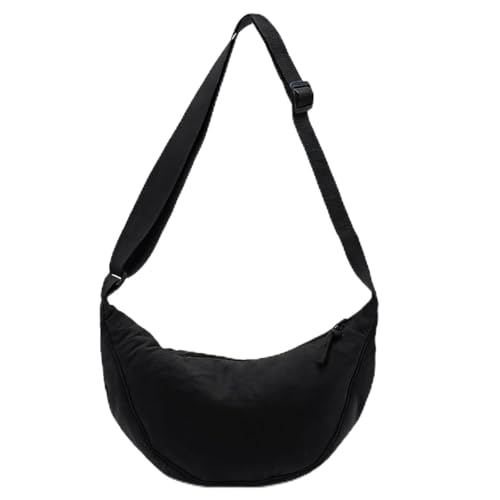 Thayakii Mini Halbmond Umhängetasche aus Baumwollgewebe, Wasserdichte Leichte Schultertasche mit Verstellbarem Schultergurt, Crossbody Bag Einfarbig für Alltag & Freizeit (Schwarz)