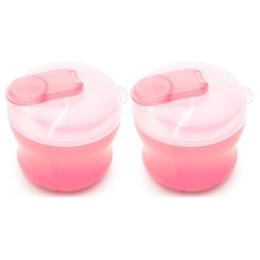 Munchkin Formula Dispenser for Baby Bottle Feeding On The Go, Easy-Pour Spout for Powdered Formula & Cereal, 3 Compartments, 9 Ounce, Pink (Pack of 2)
