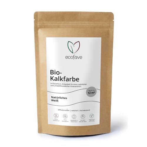 ecofave Bio-Kalkfarbe | Natürliche Wandfarbe ohne Plastik | Diffusionsoffen, hochdeckend und vegan | 1 kg für 12 m² Farbe matt weiß