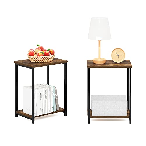 Image of Furinno Simplistic 2-Tier Metal Frame Side Table, Set of 2, Amber Pine