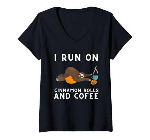 Mujer Rollo de canela y bollos de canela – Cofee Sloth Camiseta Cuello V