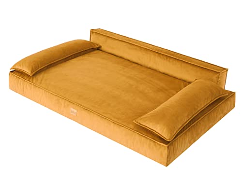 DOGGY Hundebett Haustierbett Hundeliegen Hundecouch Liegen Hundekissen Bett Sofa Hundekorb Tierbett Hundesofa Matratze Schlafplãtze, Gelb, 120 x 77 cm