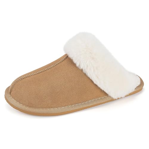 Mishansha Pantofole Calde da Donna Pantofole Invernali in Peluche, Ciabatte Antiscivolo da Donna per Interni ed Esterni, Kaki Chiaro 39 EU