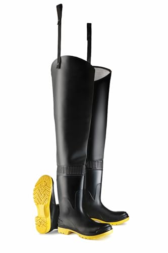 Image of DUNLOP Hip Wader Steel Toe S /M Midsole Waterproof PVC Slip Resistant Safety Fishing Wader for Men, Black /Yellow - 14