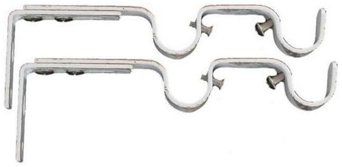 2 Supports Tringle à Rideaux Doubles Ø 20 mm – Réglables 165-190 mm – Blanc & Or – Fixation Murale Extensible pour Salon, Chambre, Bureau