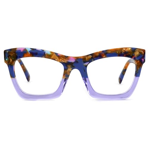 Image of Zeelool Stylish Vintage Oversized Square Glasses for Women with Non-prescription Clear Lens Benitez ZJGA035804-08 Blue
