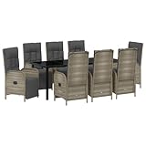Homgoday 9-teiliges Garten-ESS-Set mit Kissen Grau Poly Rattan Outdoor M?Bel mit Sessel Model3380140