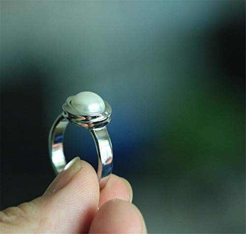 Stainless Steel Pure White Freshwater Cultured Pearl Engagement Band Ring For Women,Size 7-9 (7) #TOP1