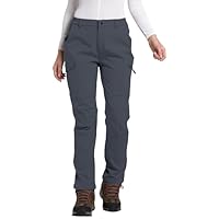 LINLANG EN Calça feminina forrada de lã, impermeável, para caminhada, isolada, softshell, quente, para inverno, esqui e neve, Cinza frio, P