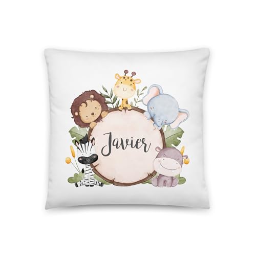 Kembilove Cojines Infantiles – Cojin Personalizado con Nombre – Regalos cumpleaños niños Colegio – Guarderia Regalos – Almohada niños 40X40 CM - Animales
