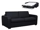 Venta-unica - Sofá Cama de Piel de 3 plazas y Apertura Italiana Bevis - Negro