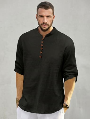 Image of FINIVO FASHION Men's Solid Cotton Blend Regular Fit Straight Kurta with Roll of Sleeve and Classic Collar, Pack of 1