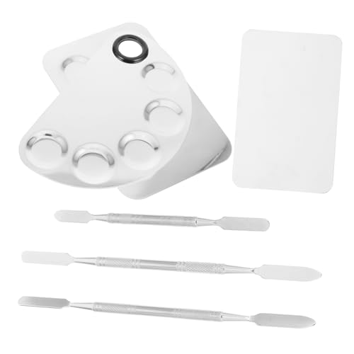 IWOWHERO Stainless Steel Nail Art Palette Makeup Palette 3 Pack Pallets 6pcs Tools Silver for Nail Salons Artists