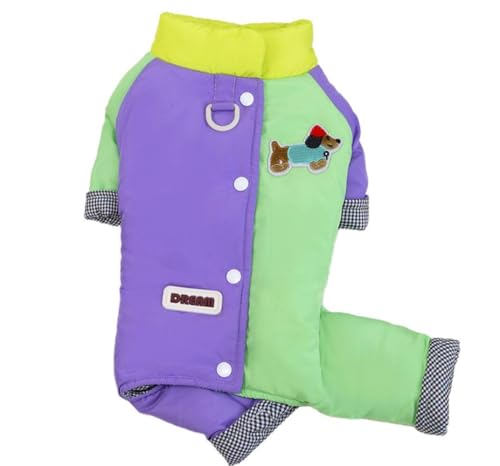 ICOUCHI 犬服 つなぎ ロンパース 秋冬 ペット服 防寒 コート あたたかい 背中開き ドッグウェア 小中型犬 ダウンジャケット 厚い 洋服 ペット用品 お散歩 お出かけ 雪対策 (M,パープル)