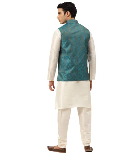 Image of SOJANYA (Since 1958, Men's Silk Blend Grey Kurta Pyjama & Silk Blend Jacket Combo