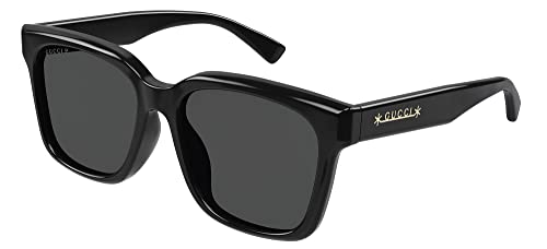 Gucci Men's Casual Rectangular Sunglasses, Black-Black-Grey, 56