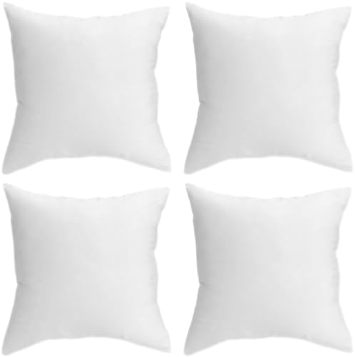 QUBA LINEN 18 x 18 Throw Pillow Insert - Pack of 4 White, Down Alternative Pillow Inserts for Decorative Pillow Covers, Throw Pillows for Bed, Couch Pillows for Living Room (18