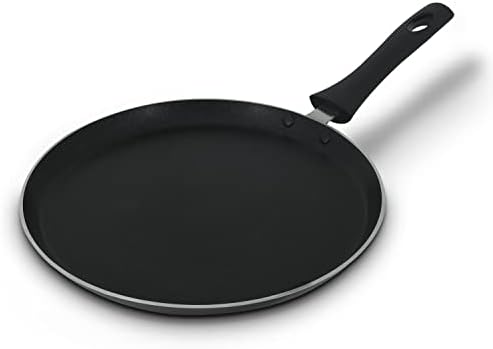 Nyra Non Stick Pancake Crepe Pan Induction Compatible Aluminium Flat Round Griddle Tawa with Cool Touch Baketite Handle Ideal for Dosa, Roti, Naan, Chapati Maker & More (Black, 26cm)