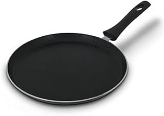 Nyra Non Stick Pancake Crepe Pan Induction Compatible Aluminium Flat Round Griddle Tawa with Cool Touch Baketite Handle Ideal for Dosa, Roti, Naan, Chapati Maker & More (Black, 26cm)
