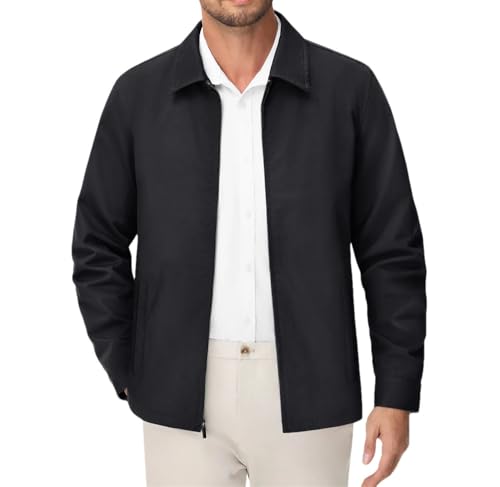 Men's Lightweight Jacket Spring Full Zip Business Casual Windbreaker with Pockets