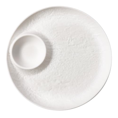 RISHORI Piatto per Sushi in Ceramica con Scomparto per Salsa, Piatto da Portata Giapponese per Sushi con Porta Salsa per Sushi, Ravioli per casa e Cucina,Bianca,Large