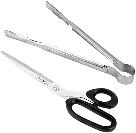 CUTIE MANGO Stainless Steel Kitchen Metal Shears & Tongs 2-Piece Set, Heavy Duty Meat Cutting Sissors & Serrated Clamp Sawtooth Design Serving Utensil | Great for Samgyeopsal Korean BBQ Grill Poultry