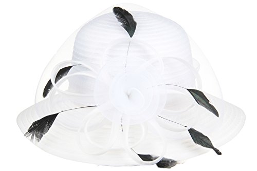DANTIYA Lady Derby Dress Church Bow Bucket Wedding Bowler Hats Wide Brim Beach UPF Protection Cap (White, Free) - Thumbnail 5