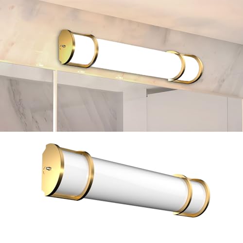 Image of Lightdot LED 25 Inch Flush Mount Vanity Lighting Fixture, 20W 2125LM 4000K 100-277V | Farmhouse Bathroom Light Bar, Waterproof Linear Wall Light Bar Over Mirror, Long Tube Bath Sconce-Gold