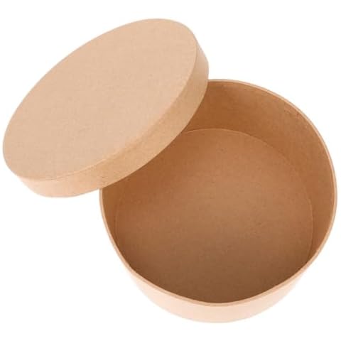 OUNONA Short & Round Paper Mache Boxes with Lids (16.50X16.50X9.50CM) - Brown Kraft Paper Nesting Boxes - Nesting Round Boxes with Lids for Custom Decoration-Durable Paper Mache Box for Christmas Cover