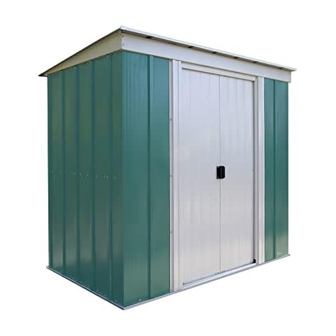 Arrow Sheds 6' x 4' Galvanized Steel Pad-Lockable Outdoor Utility Storage Shed with Pent Roof, Eggshell/Green Cover