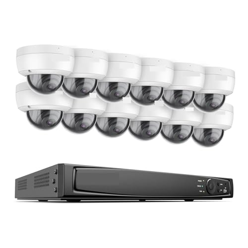 Kit NVR PoE De 16 Canales Y 5 MP, Cámaras Seguridad con Audio Bidireccional, H.265+, Cámara IP, 4K, Videovigilancia For Exteriores(4T,12pc5MPc)