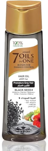 Emami 7 Oils in One Blends Black Seeds - Aceite para el cabello con control de damasco de comino negro, 200 ml, natural, sin sulfatos, cuidado del cabello, daño del cabello, crecimiento brillante, con