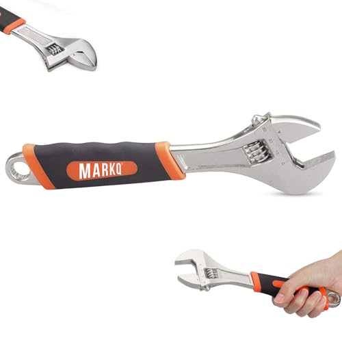 MARKQ Pipe Wrench Heavy-Duty Adjustable Chrome Vanadium Steel Plumbing Tool with Non-Slip Grip & Laser-Etched Scale for Home Vehicle & Professional Repair Straight Jaw 12-Inch
