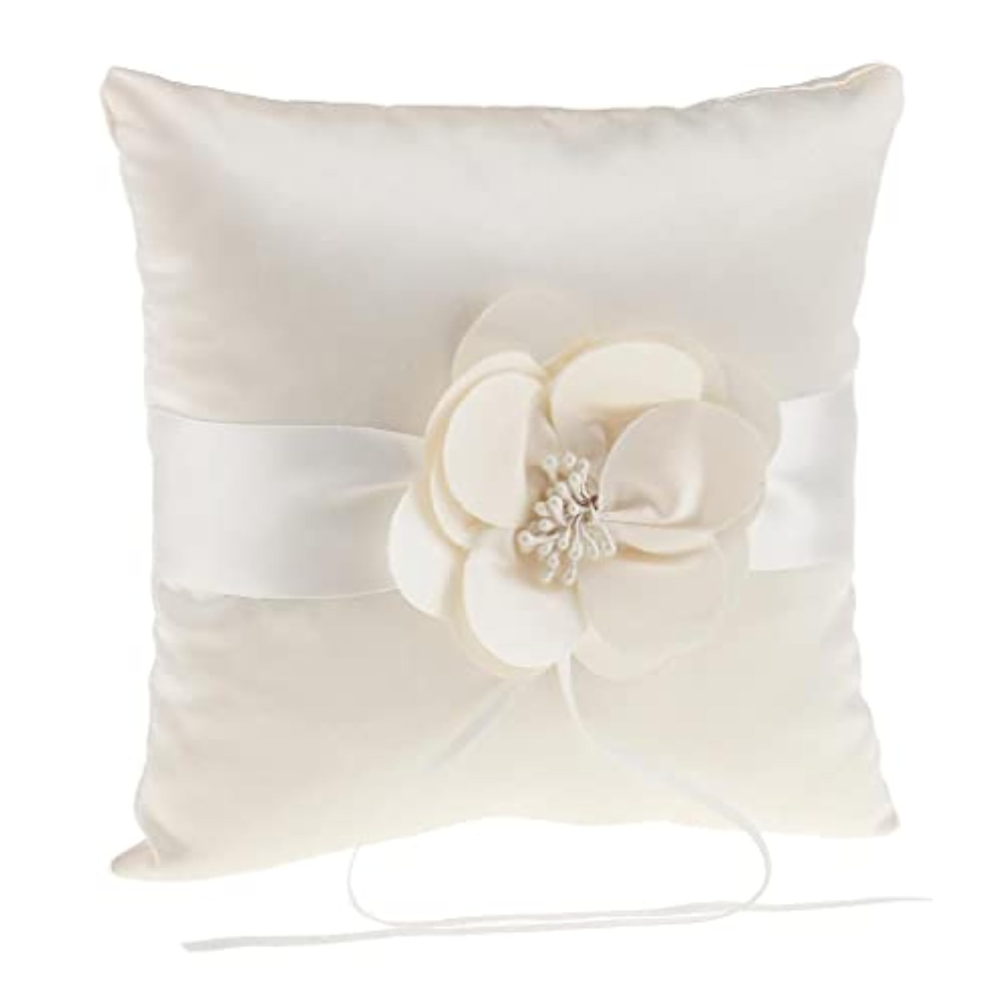 Wedding Ceremony Satin Flower Ring Pillow, Champagne