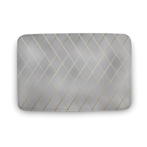 Luxury Bathroom Rug, Luxury Silver Gold Lines Bath Mat Non
