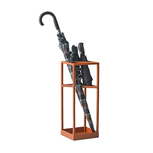 CCKUYT Paragüero Cuadrado de Metal con Bandeja de Goteo - Diseño Hueco Independiente para el hogar, la Oficina y el Hotel - Elegante paragüero Naranja - Duradero