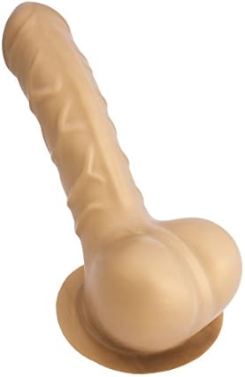 TOYLIE Funda para el pene de látex Carlos oro con base para adherirse a la ropa - Funda de pene venosa con gran saco escrotal y glande perfilado