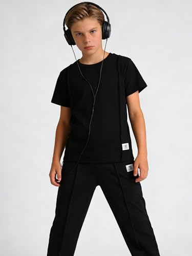 Image of OLMRJKD Boys 2 Piece Outfits Color Block Clothes Short Sleeve T Shirt and Camouflage Pants Summer Clothing Sets