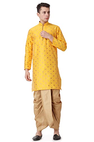 Image of Royal Kurta Men's Silk Blend Printed Kurta Dhoti Set