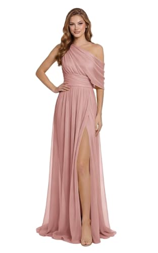 INEWER Empire Waist Chiffon Prom Dresses with Slit Ruched Dusty