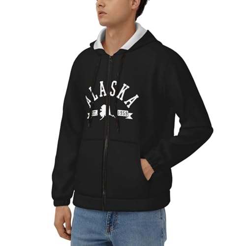 Alaska Est. 1959 State Map Hoodies Full-Zip Sweater Pullover Casual Hooded Sweatshirts With Pockets For Mens