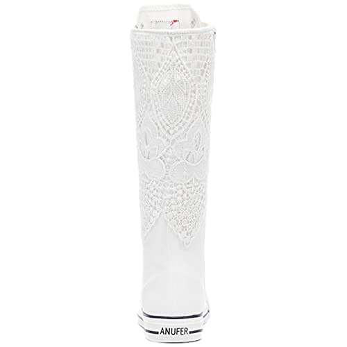 Image of ANUFER Women Fashion Canvas Dance Boots Knee High Bicycling Boots Girls Fancy School Shoes