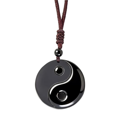 Buddha Stones Black Obsidian Yin Yang Pendant Necklace Hand Carved Feng Shui Obsidian Necklace Tai Chi Black Obsidian Balance Necklace Unisex Minimalist Protection Jewelry Includes Gift Box