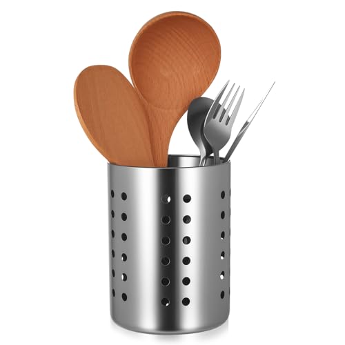 SiGuLiKeJi 2 Pcs Pot Ustensiles Cuisine, Egouttoir Couverts Cuisine évier, Pot à Ustensiles en Acier Inoxydable, Porte Couverts Cuisines pour Ranger...
